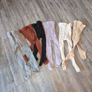 5 Toddler Ribbed Tights Set - Black, Gray, Tan, Rust Cream